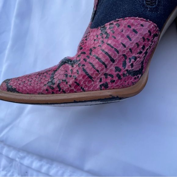 Hard to Find Unlisted Pink Leather Snakeskin-look Blue Booties - Picture 9 of 13